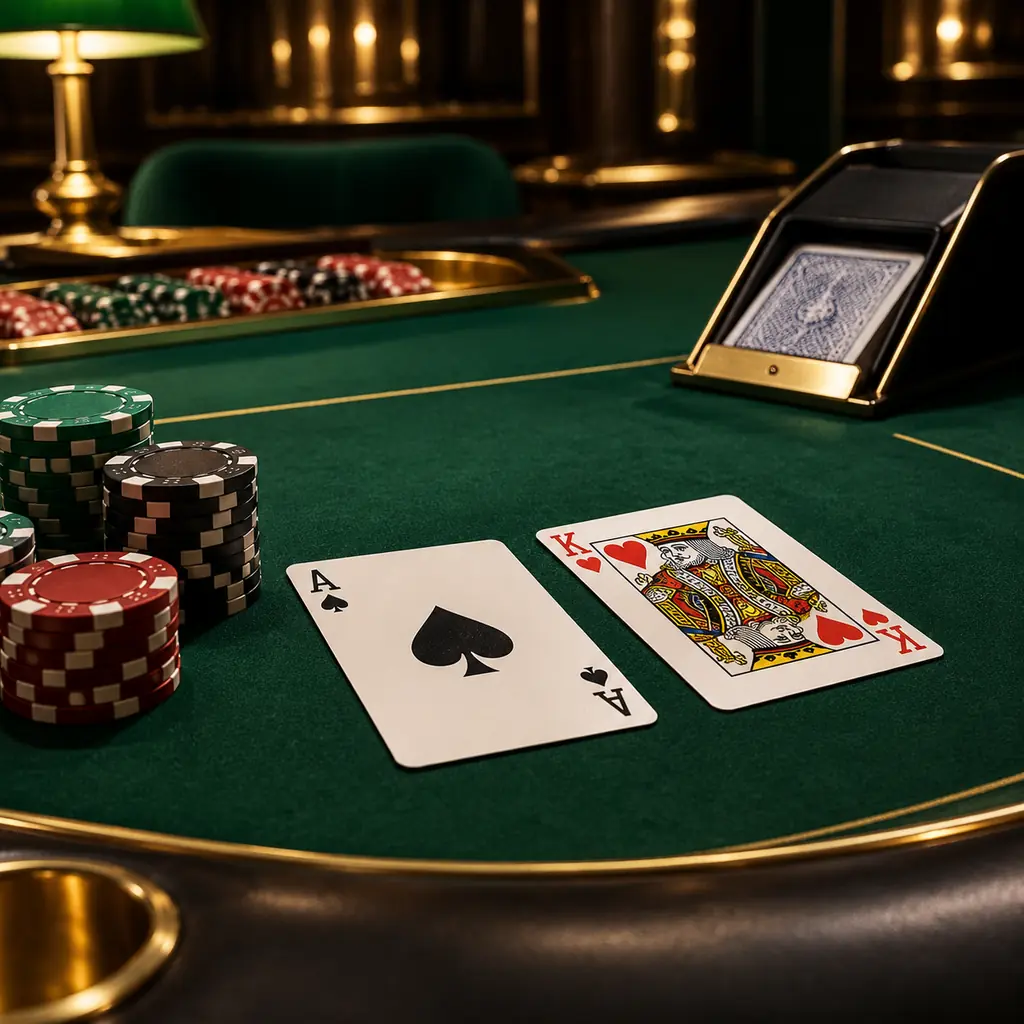 Kartu as dan kartu bergambar di atas meja blackjack